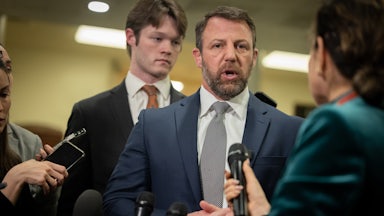 Senator Markwayne Mullin speaks to reporters.
