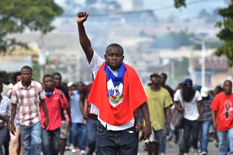 Demonstrators in Port-au-Prince in 2018