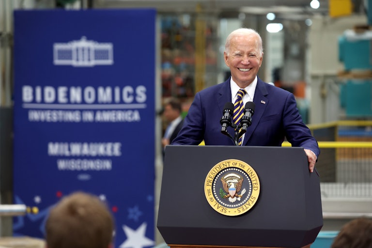 Biden speaks at an electrical equipment manufacturer in Milwaukee
