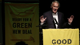 Massachusetts Senator Ed Markey speaks at a Sunrise Movement event.
