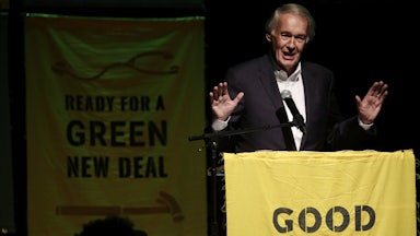 Massachusetts Senator Ed Markey speaks at a Sunrise Movement event.