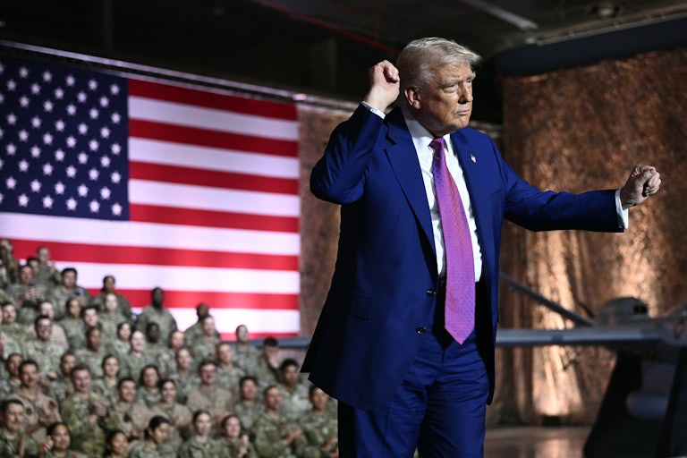 Donald Trump dances like an idiot while speaking to members of the military