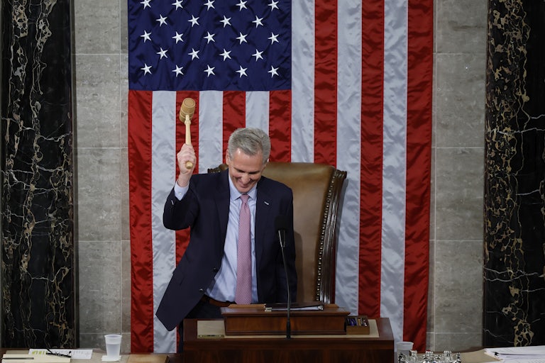 House Speaker Kevin McCarthy bangs the gavel in the Capitol