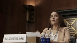 Sunshine Suzanne Sykes, a nominee to be U.S. district judge for the Central District of California, speaks during a Senate Judiciary Committee hearing.