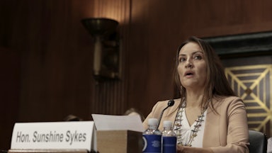 Sunshine Suzanne Sykes, a nominee to be U.S. district judge for the Central District of California, speaks during a Senate Judiciary Committee hearing.