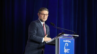 House Speaker Mike Johnson at a Republican Jewish Coalition meeting in Las Vegas