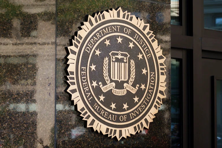The FBI logo on the outside of its headquarters building in Washington, D.C.