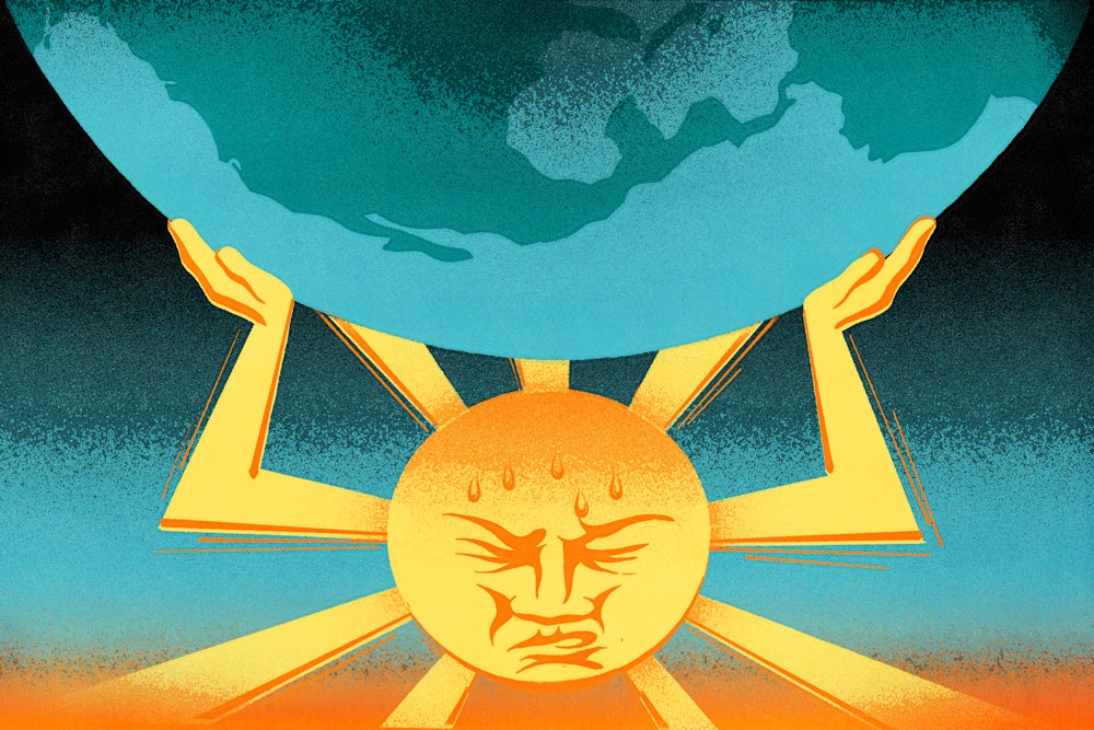 An illustration of the sun holding up the earth