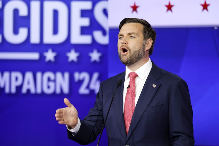 J.D. Vance yelling during the vice presidential debate with Tim Walz (not pictured)
