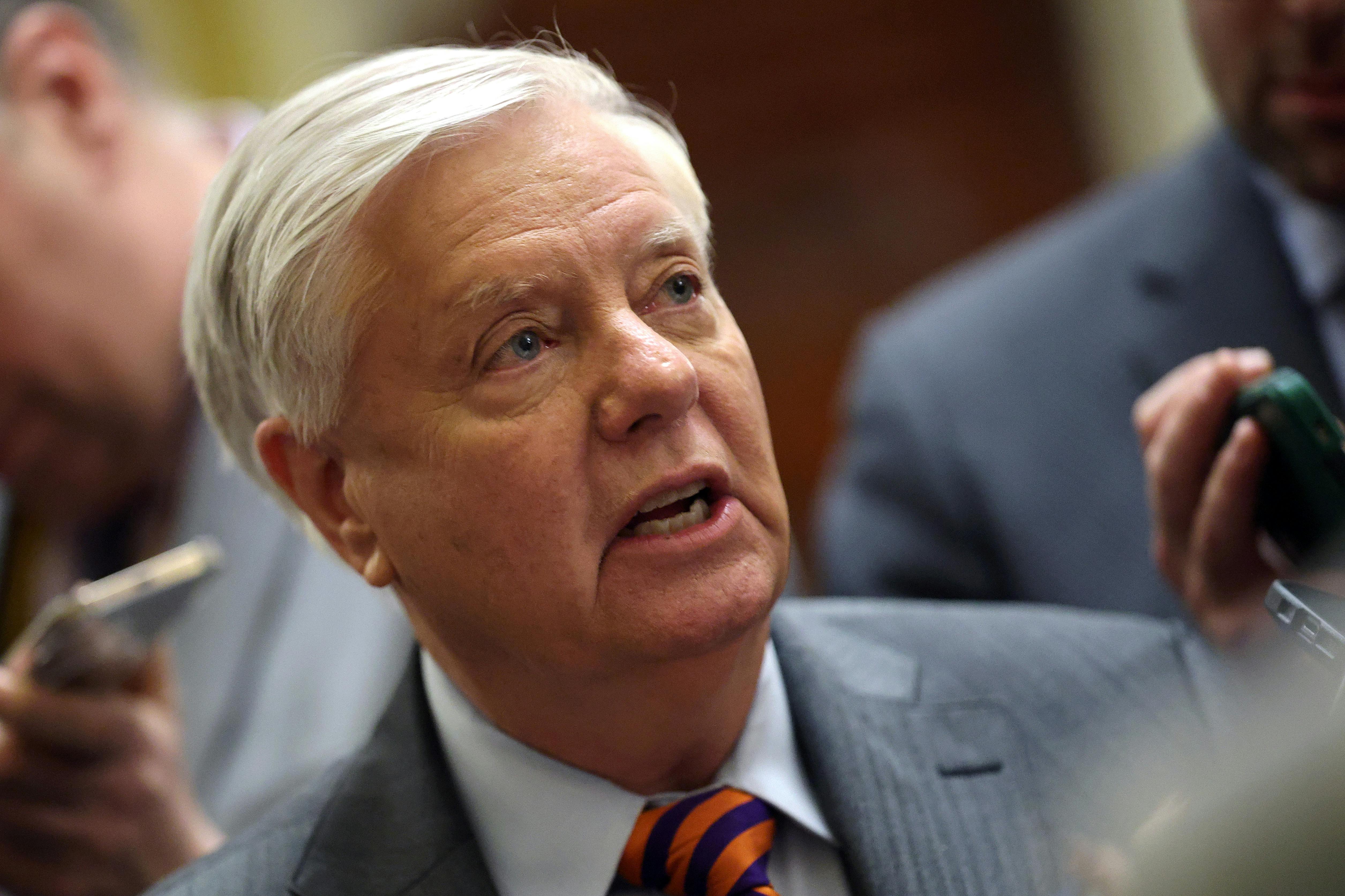 Senator Lindsey Graham speaks to reporters in the Capitol