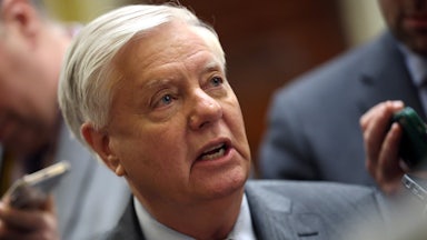 Senator Lindsey Graham speaks to reporters in the Capitol