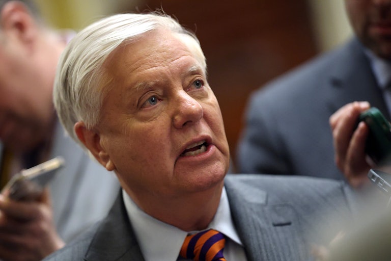 Senator Lindsey Graham speaks to reporters in the Capitol