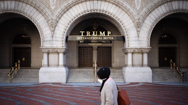 The front entrance of what was once the Trump International Hotel in Washington, D.C.