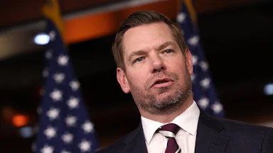 Eric Swalwell speaks at a press conference.