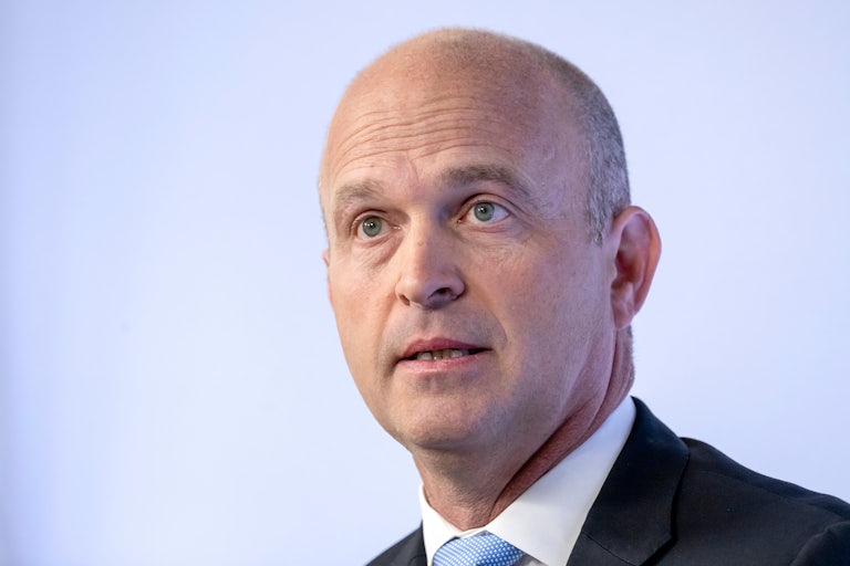 Heritage Foundation President Kevin Roberts speaks to reporters during the Republican National Convention