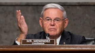 A close up of Bob Menendez at a hearing of the Senate Foreign Relations Committee