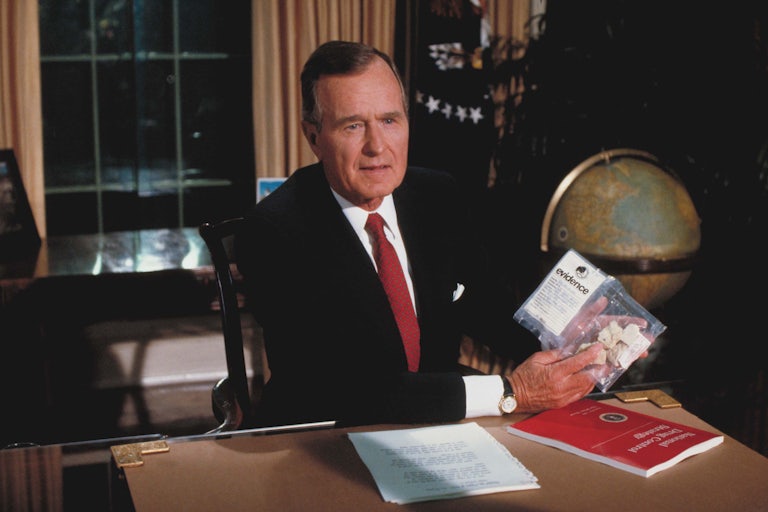 President George H.W. Bush holds a bag of crack that he bought.