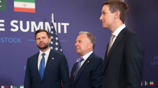 JD Vance looks over at Jard Kushner, with Steve Witkoff standing between them.