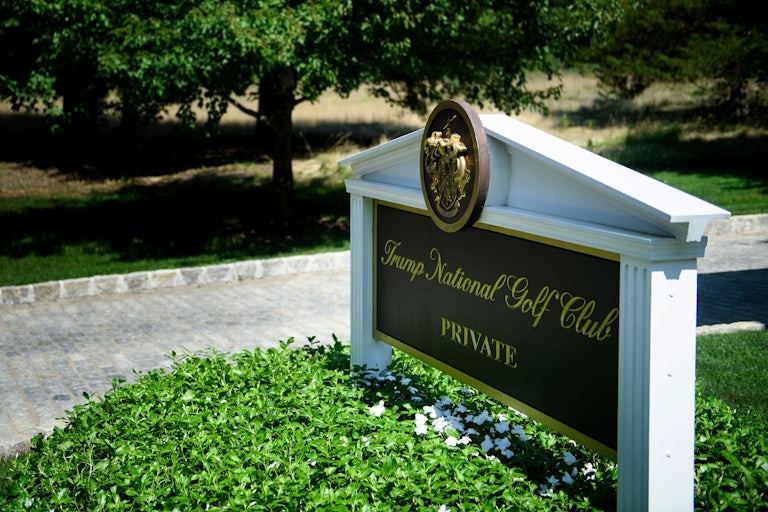 The sign at the entrance to the Trump National Golf Club in Bedminster, New Jersey