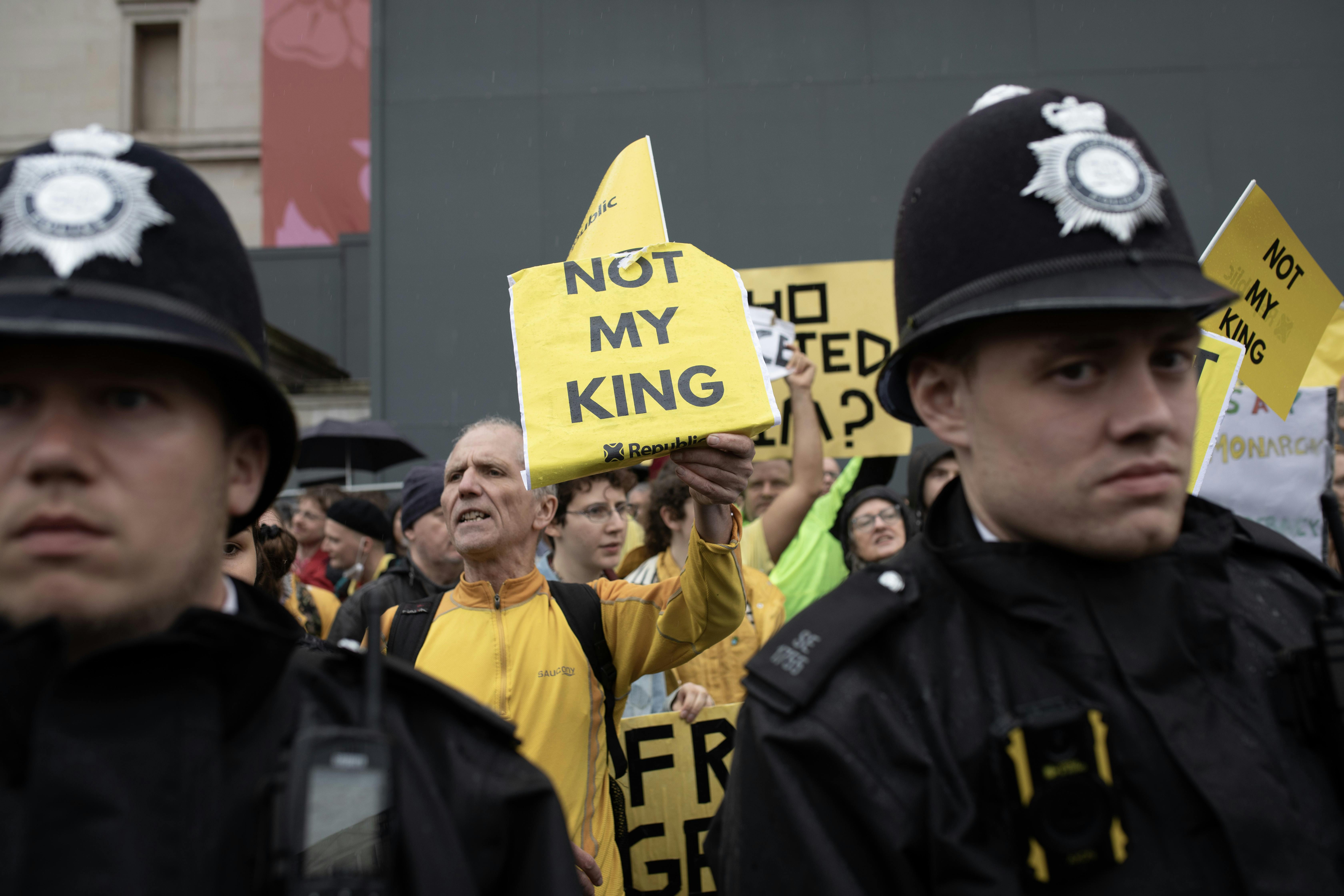 Anti-monarchy protesters at London's Trafalgar Square 
