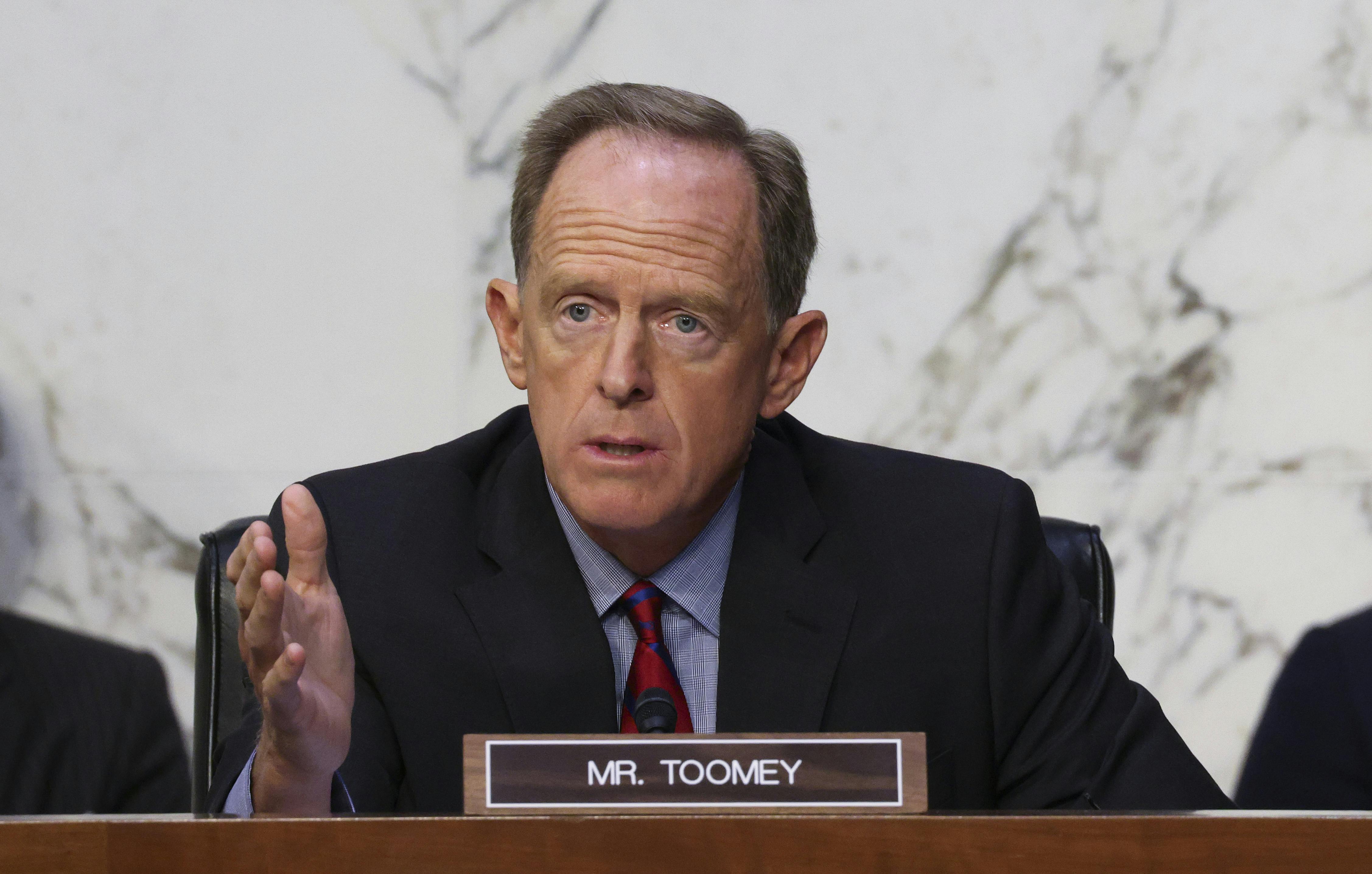 Pennsylvania Senator Pat Toomey speaks during a hearing.