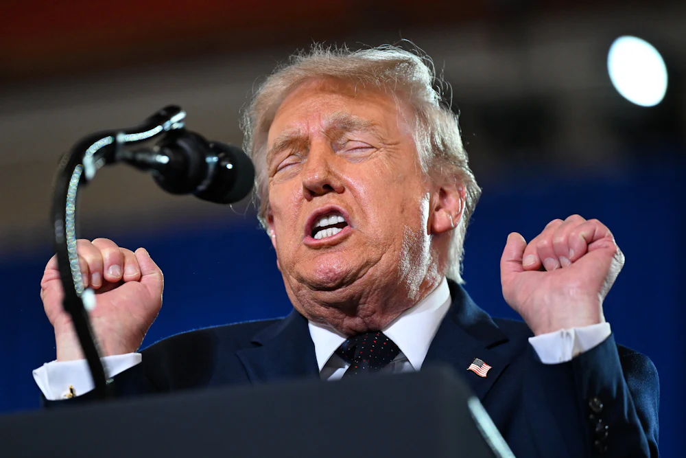 Donald Trump delivers remarks during a campaign and economic policy event in the Eugene Levy Fieldhouse at SUNY Rockland Community College.