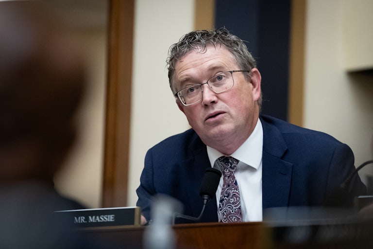 Representative Thomas Massie speaks during a hearing