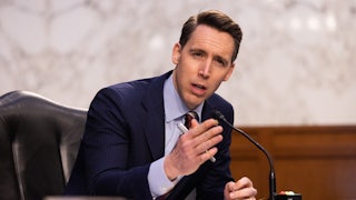 Republican Senator Josh Hawley speaks at a committee hearing.