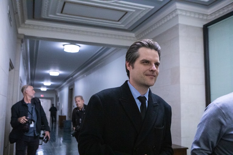 Matt Gaetz walks through the Longworth House Office Building.