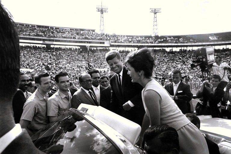 John F. Kennedy and Jacqueline Kennedy at the Orange Bowl in Miami