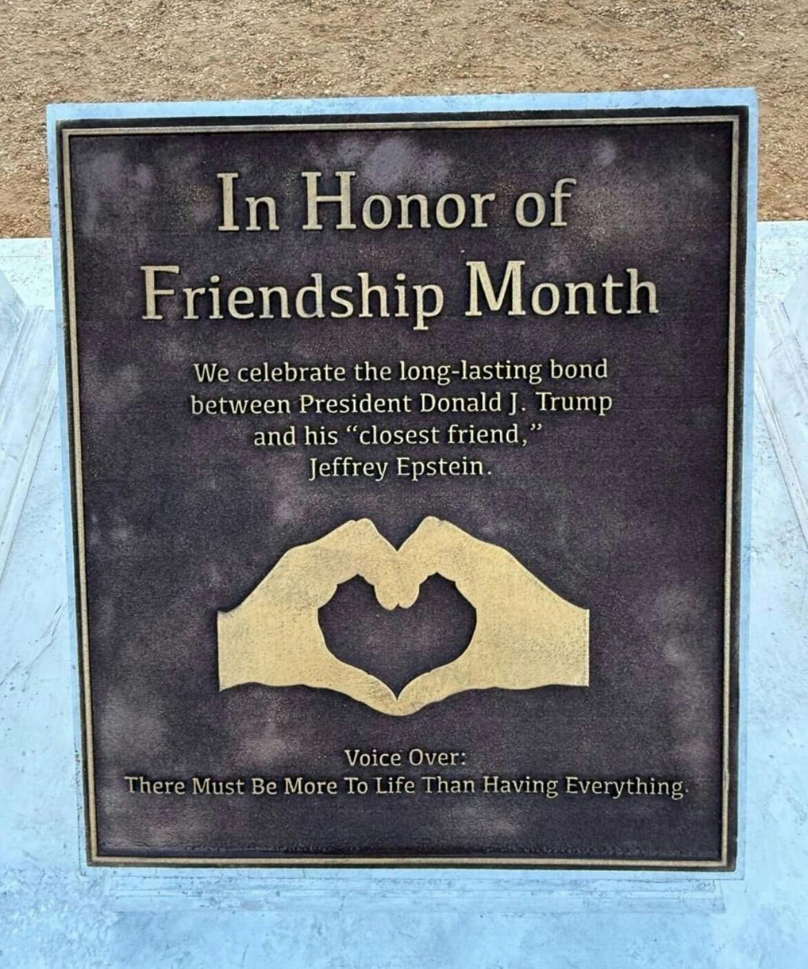 Trump-Jeffrey Epstein statue plaque