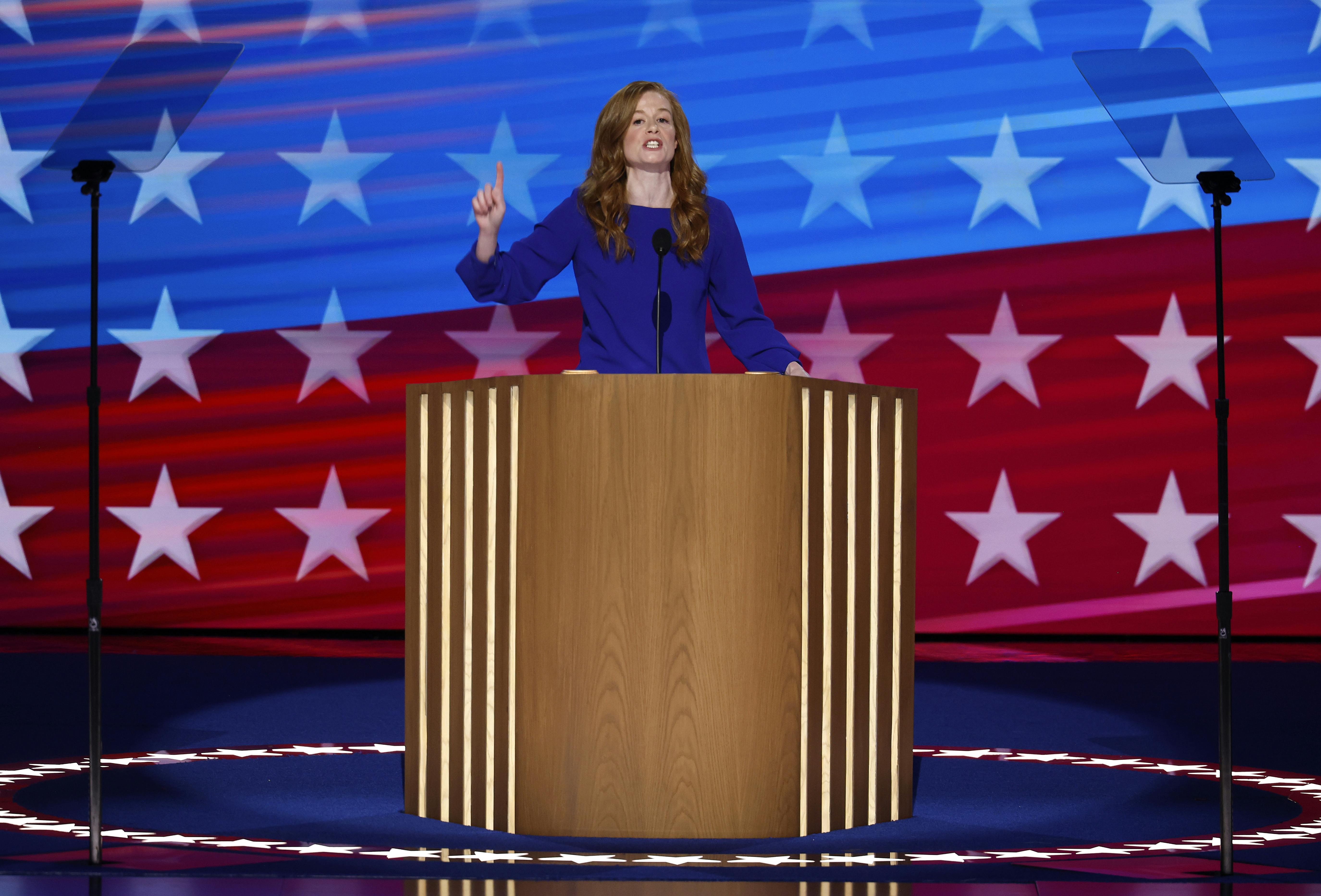 Mallory McMorrow speaking at the Democratic National Convention 