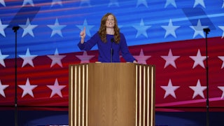 Mallory McMorrow speaking at the Democratic National Convention