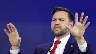 Vice President JD Vance gestures and speaks