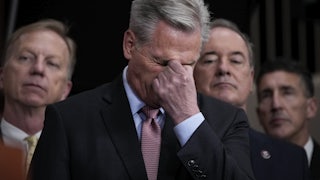 Kevin McCarthy buries his face in his fist in frustration last January.
