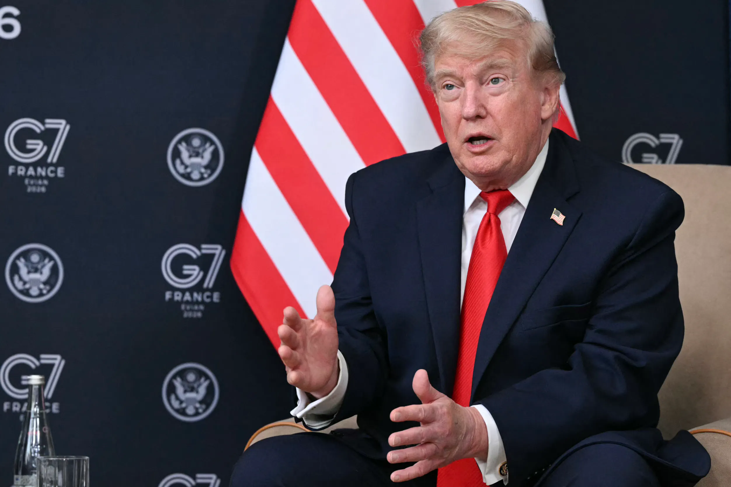 Donald Trump speaking at the G7 summit
