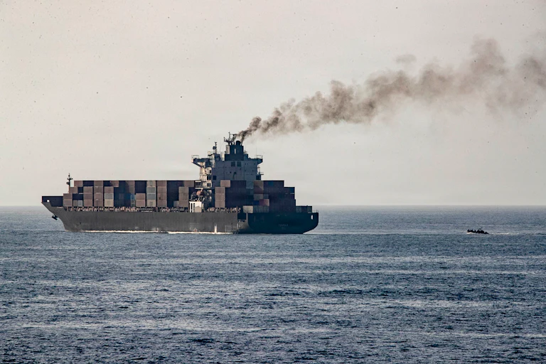 A ship sails in the Strait of Hormuz