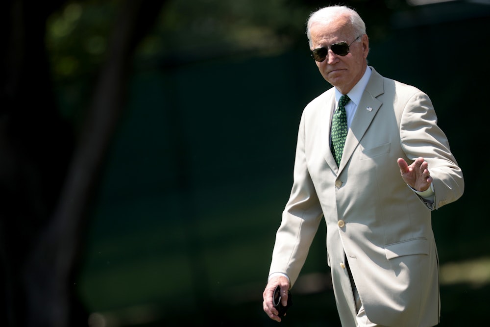 President Joe Biden waves as he departs the White House.