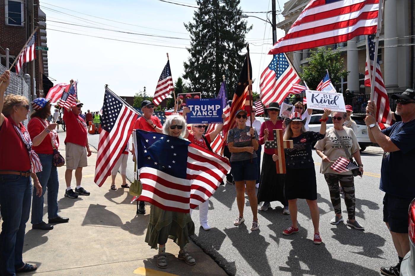 A group of pro-Trump counterprotesters at a No Kings rally in Hendersonville, on June 14