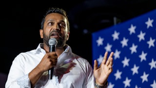 Kash Patel, a former chief of staff to then-acting Secretary of Defense Christopher Miller, speaks during a campaign event for Republican election candidates in Tucson, Arizona.