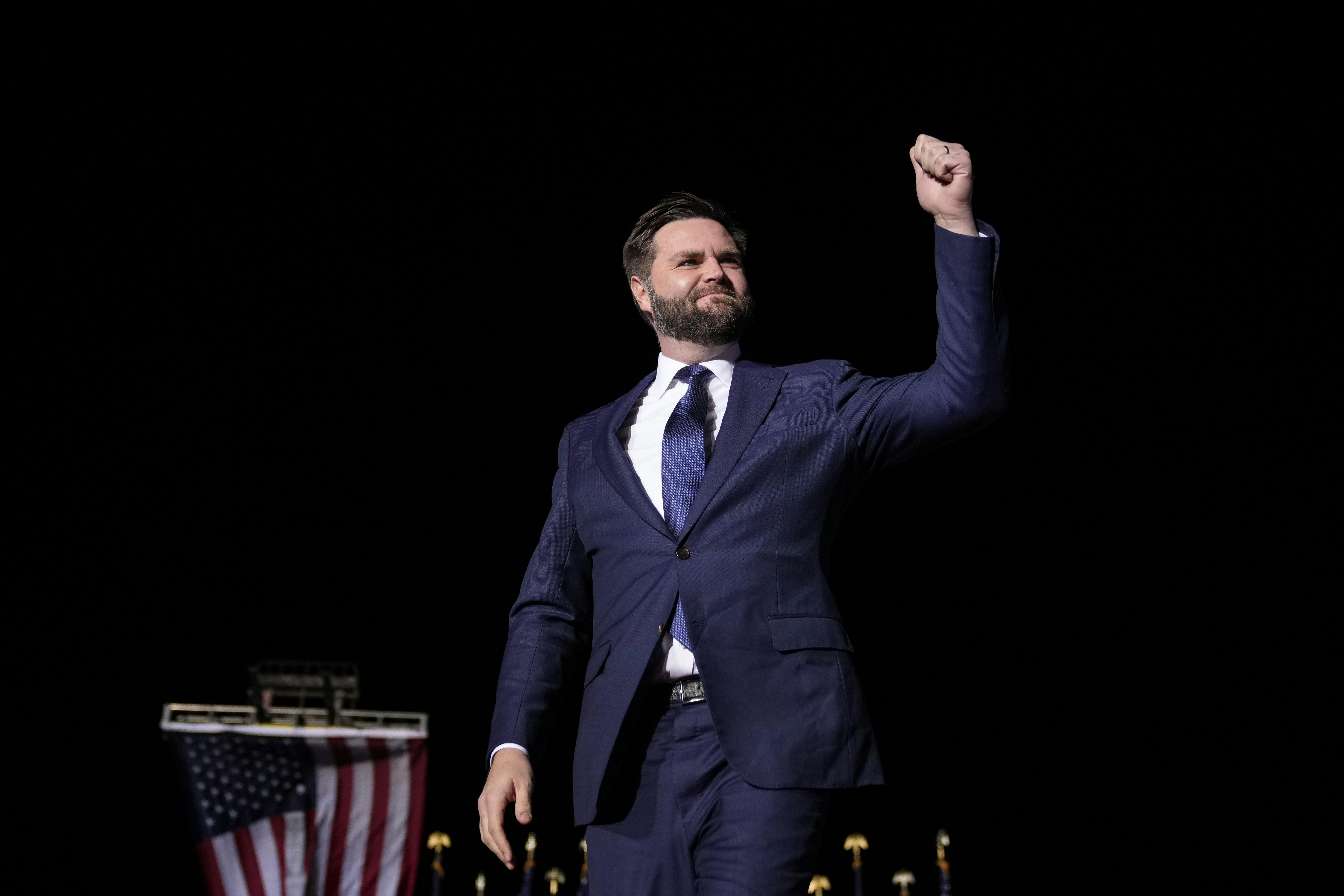 JD Vance arrives to speak at the Dayton International Airport in Vandalia, Ohio. 