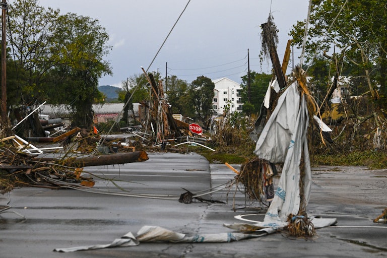 Wreckage from Hurricane Helene in Asheville, North Carolina