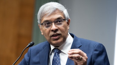 Jay Bhattacharya gestures and speaks