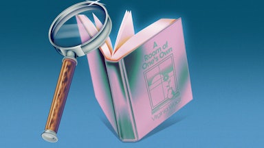 Illustration of the book A Room of One's Own by Virginia Woolf with a magn