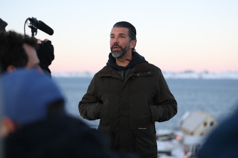 Donald Trump Jr. speaks to reporters in Greenland