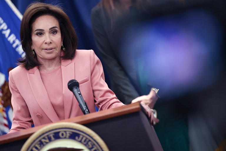 Jeanine Pirro speaks at a podium