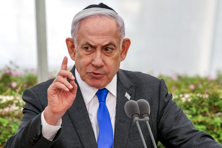 Israeli Prime Minister Benjamin Netanyahu gestures while speaking
