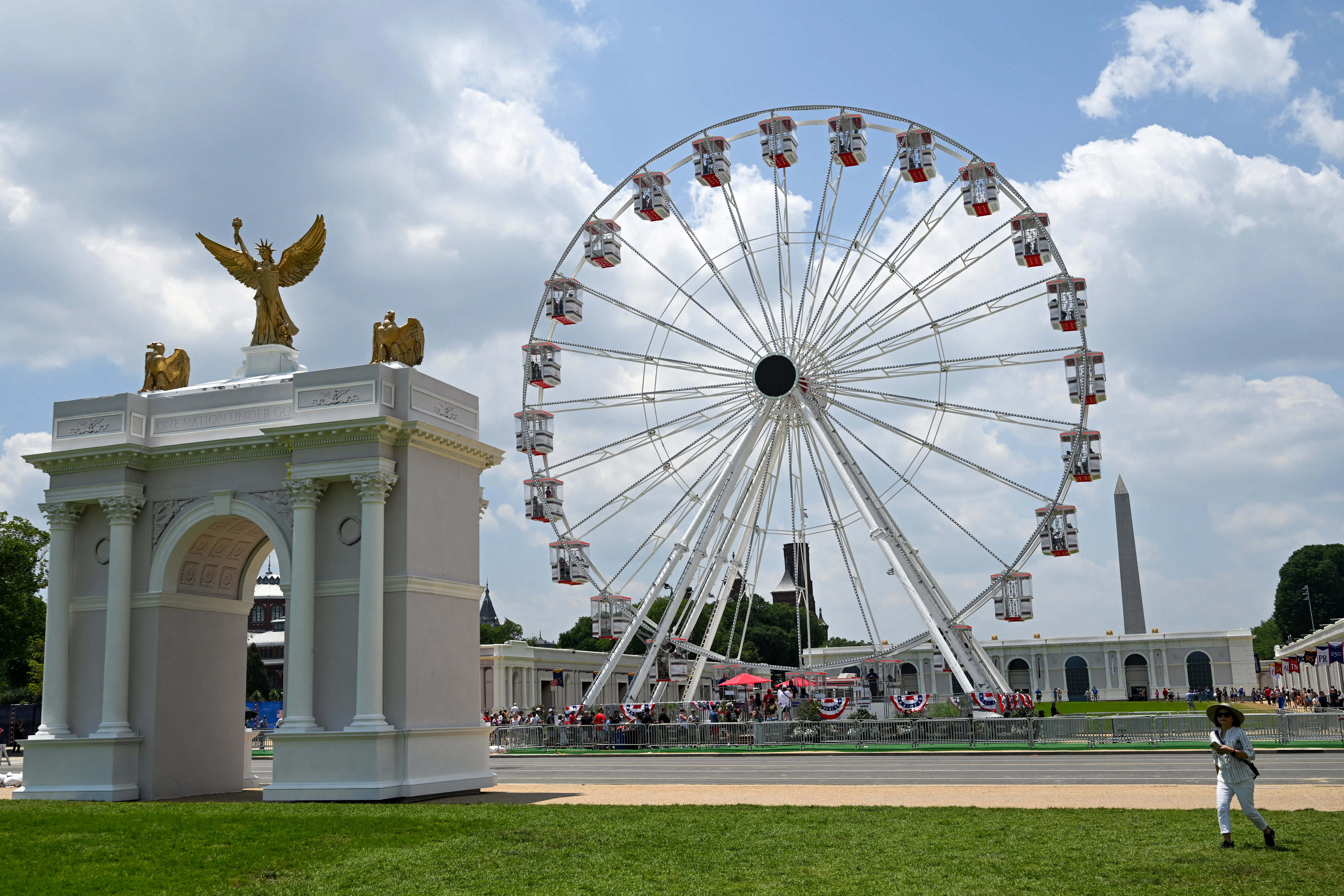 Great American State Fair with a ferris wheel and small national arch replica