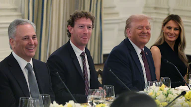 White House “AI and Crypto Czar” David Sacks, Meta CEO Mark Zuckerberg, U.S. President Donald Trump, and First Lady Melania Trump sit side by side at a table.