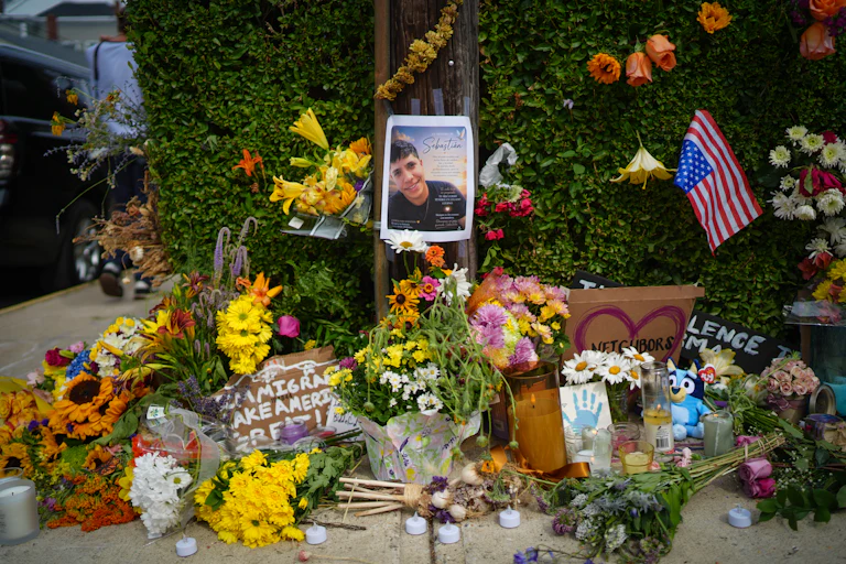 A memorial for Joan Sebastian Guerrero, who was shot dead by ICE agents in Biddeford, Maine
